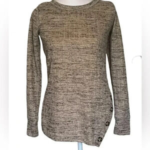 Tan With Black Threading Sweater Unique Side Button Detail by Agnes & Dora